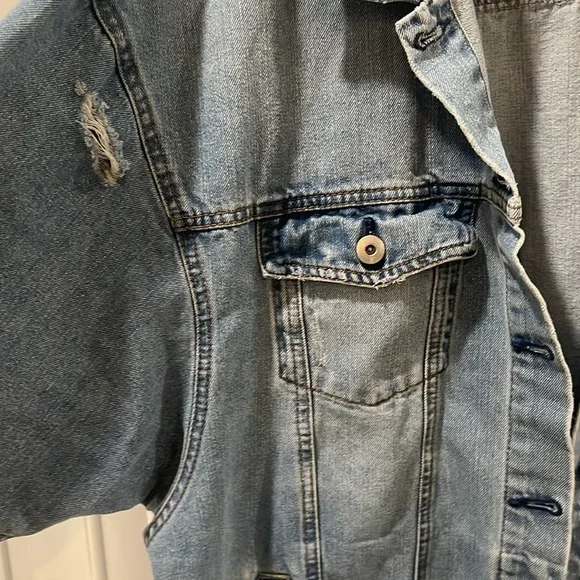 Highway Jeans blue denim Jean long jacket distressed oversized sized XL - Picture 13 of 16